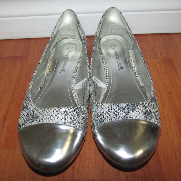 Candy Couture Snakeskin Print Silver Toe Flats - Sz 8 - Picture 2 of 10